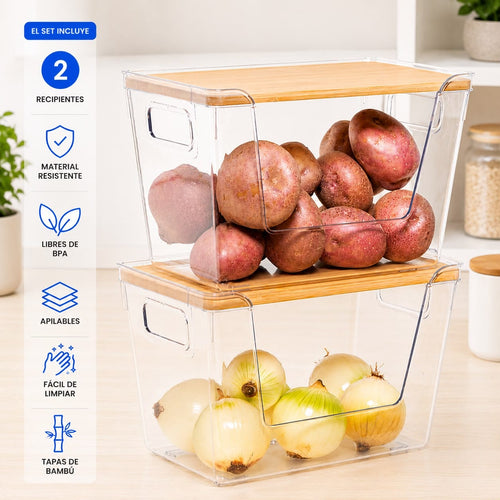 Organizador de Despensa con Tapa de Bambú