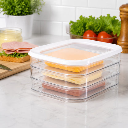 Contenedores para Quesos y Carnes Frías Set x 3 apilable